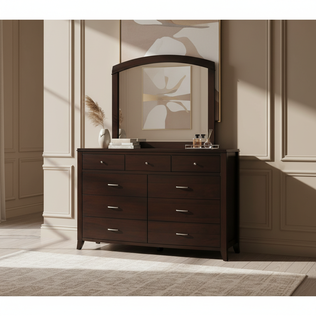 Modus Brighton Nine Drawer Dresser Chest & Mirror In Cinnamon FFE-1477