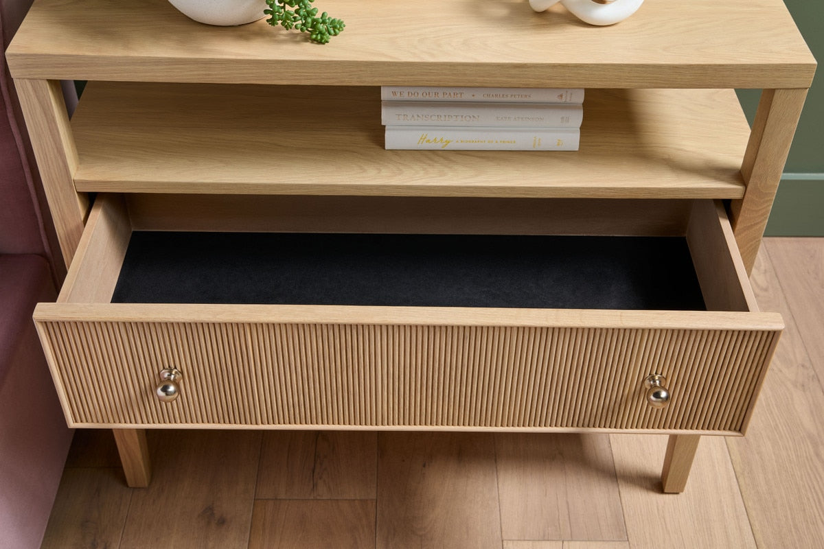 Essentials for Living Highland Solid Oak Fluted 2-Drawer Nightstand FFE-1128