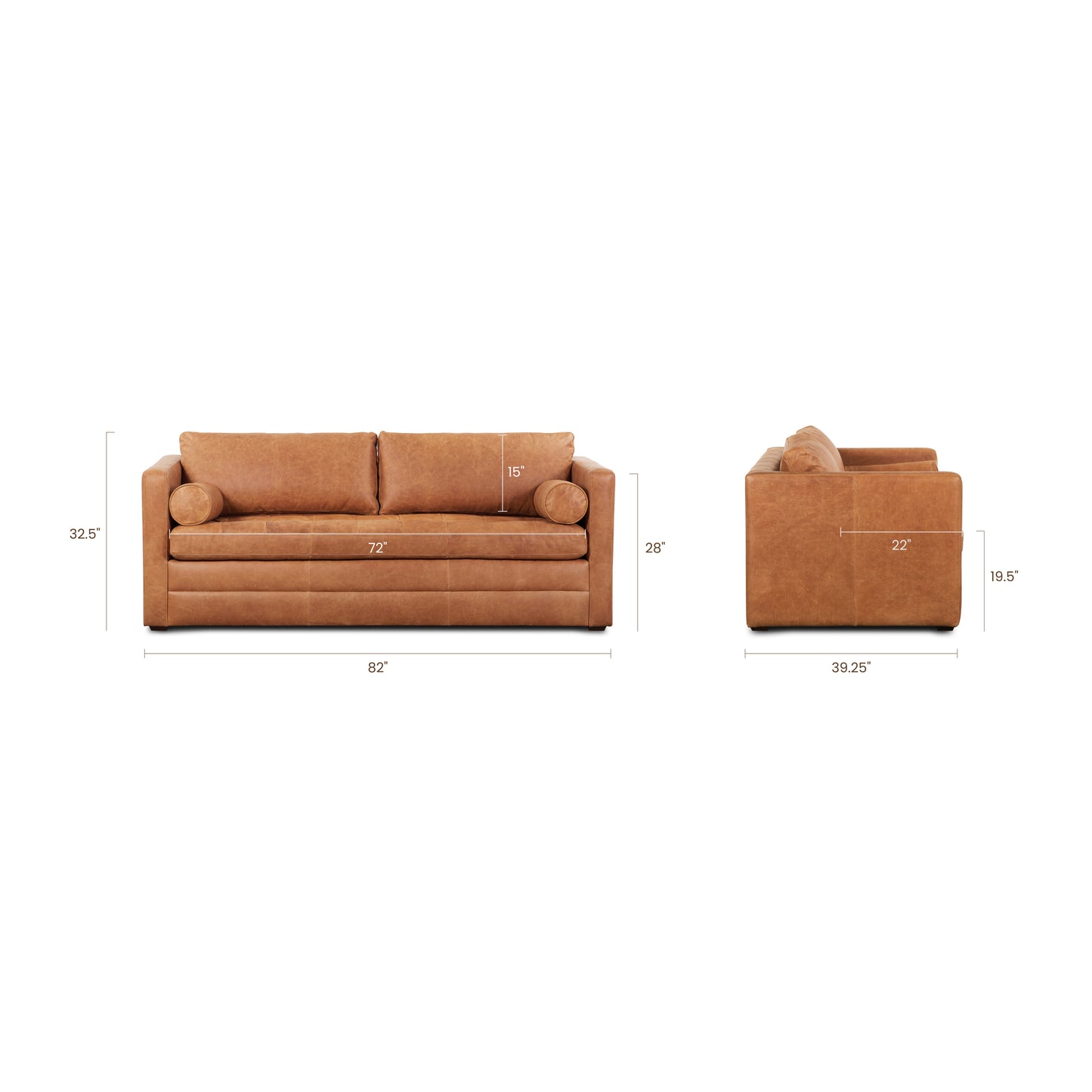Poly & Bark Napa 82 Leather Pull-Out Convertible Sleeper Sofa - Cognac Tan FFE-1076