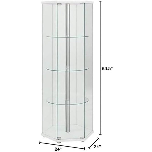 4-shelf Hexagon Shaped Curio Cabinet Bookcase White and Clear FFE258-78