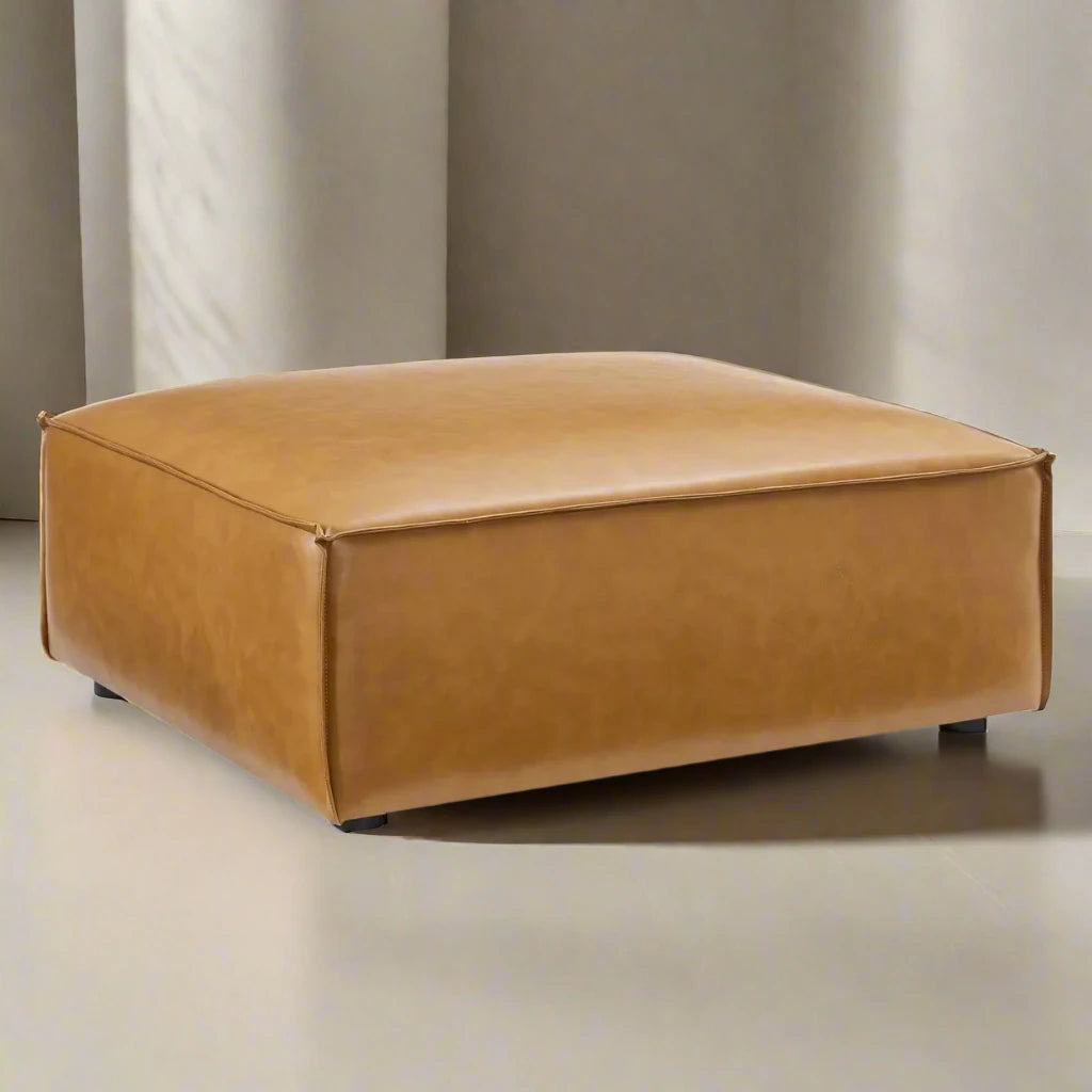 Modway Restore Modern Upholstered Faux Leather Ottoman in Tan FFE258-126