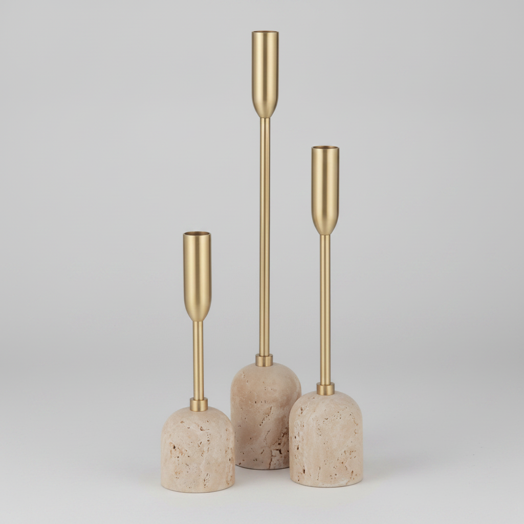 Renwil CAN184 Vesta Satin Brass Tapered Candle Holder Set of 3 FFE-1275