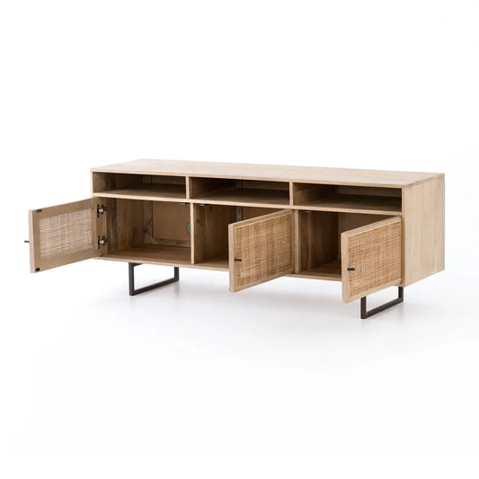 Four Hands Emilie MCM Natural Mango Wood Woven Cane Media Console (2 Avail) MB1-62