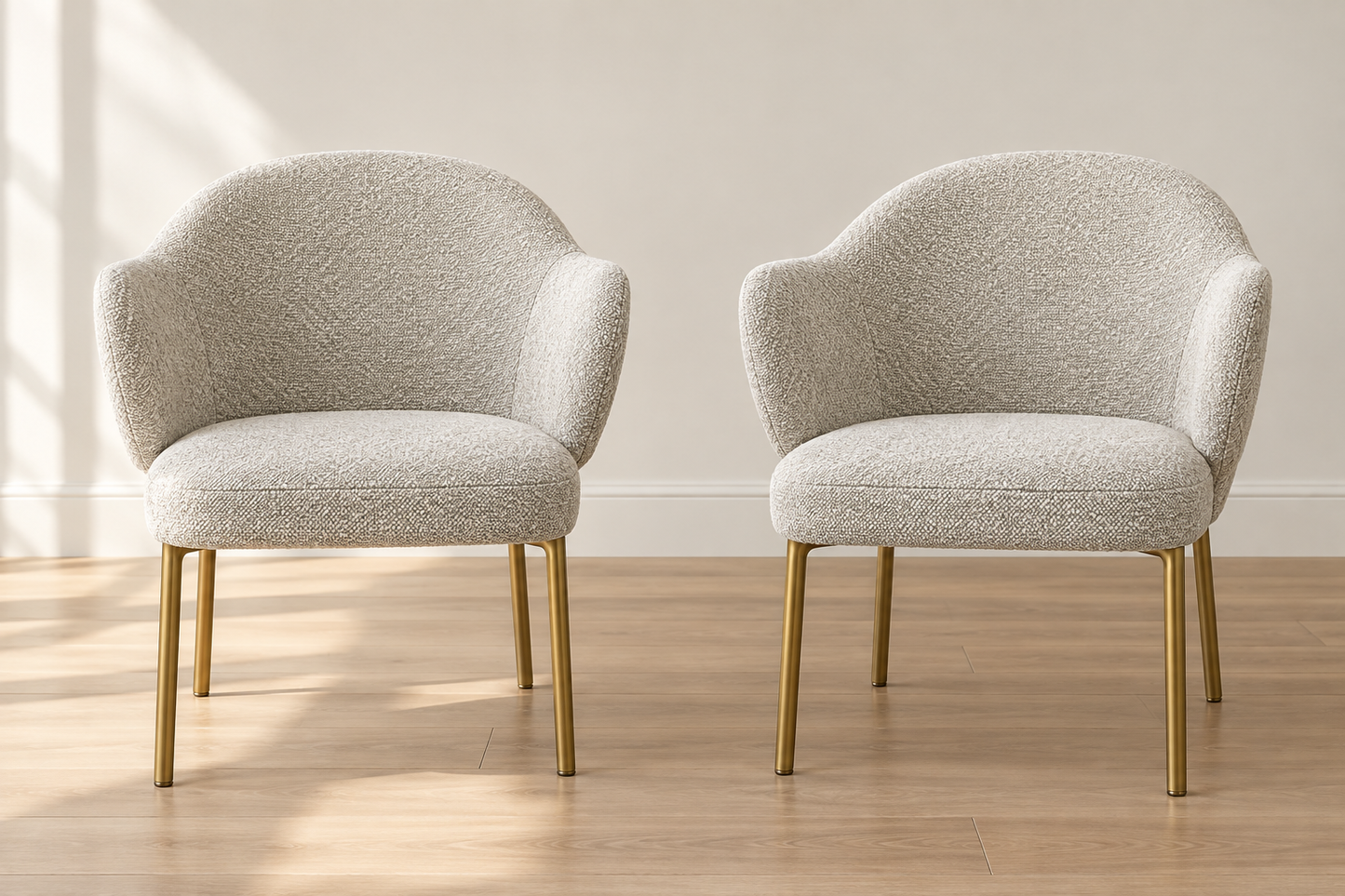 Pair (2) Castlery Simone Performance Light Grey Bouclé Dining Chairs FFE-1584