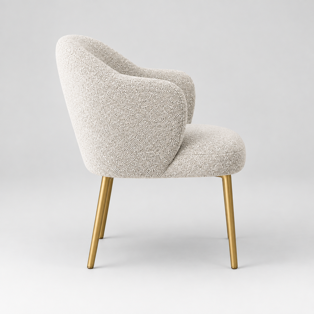 Pair (2) Castlery Simone Performance Light Grey Bouclé Dining Chairs FFE-1584