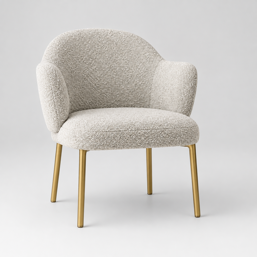 Pair (2) Castlery Simone Performance Light Grey Bouclé Dining Chairs FFE-1584