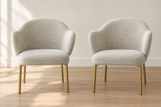 Pair (2) Castlery Simone Performance Light Grey Bouclé Dining Chairs FFE-1584