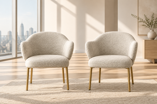 Pair (2) Castlery Simone Performance Light Grey Bouclé Dining Chairs FFE-1584