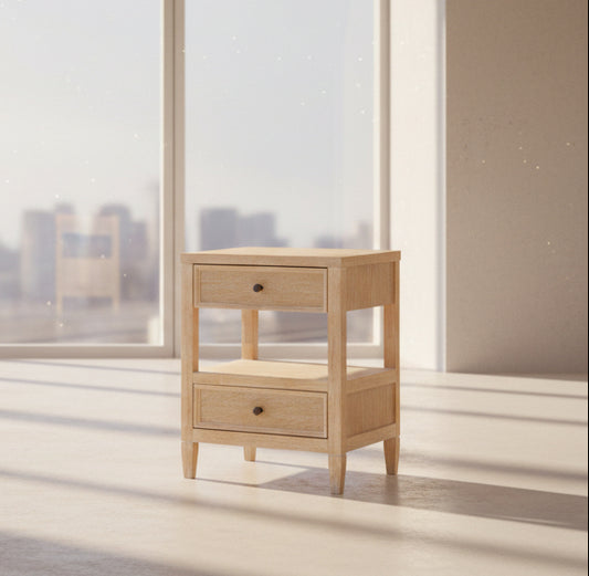 Renagade Furniture Bristol Park Whitewashed Oak Wood 2-Drawer Nightstand FFE-1339