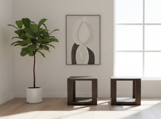 Pair (2) Four Hands Dark Anthracite Oak Veneer Thomas End Table Nightstands FFE-1394