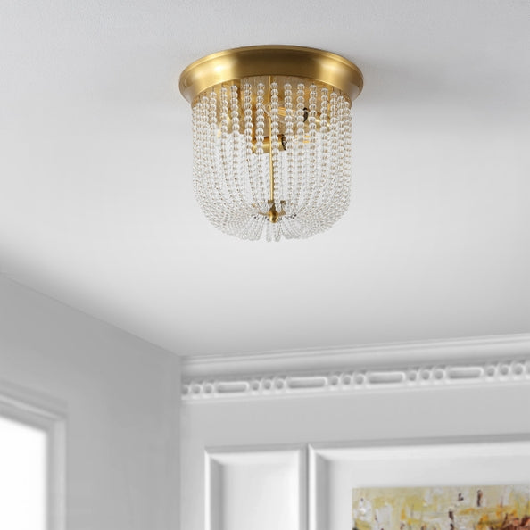 Safavieh Sarella 3 Light Flush Mount Ceiling Tapered Crystal Strands Gold Base FFE-1072