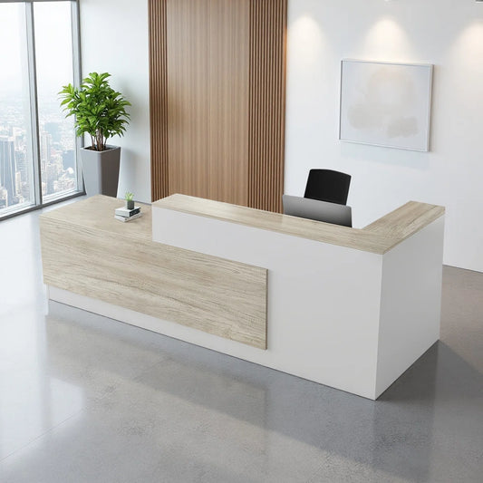 L-Shaped Reception Desk with Lockable Drawers, Computer Desk, and Storage Shelves/Front Desk FFE-1193
