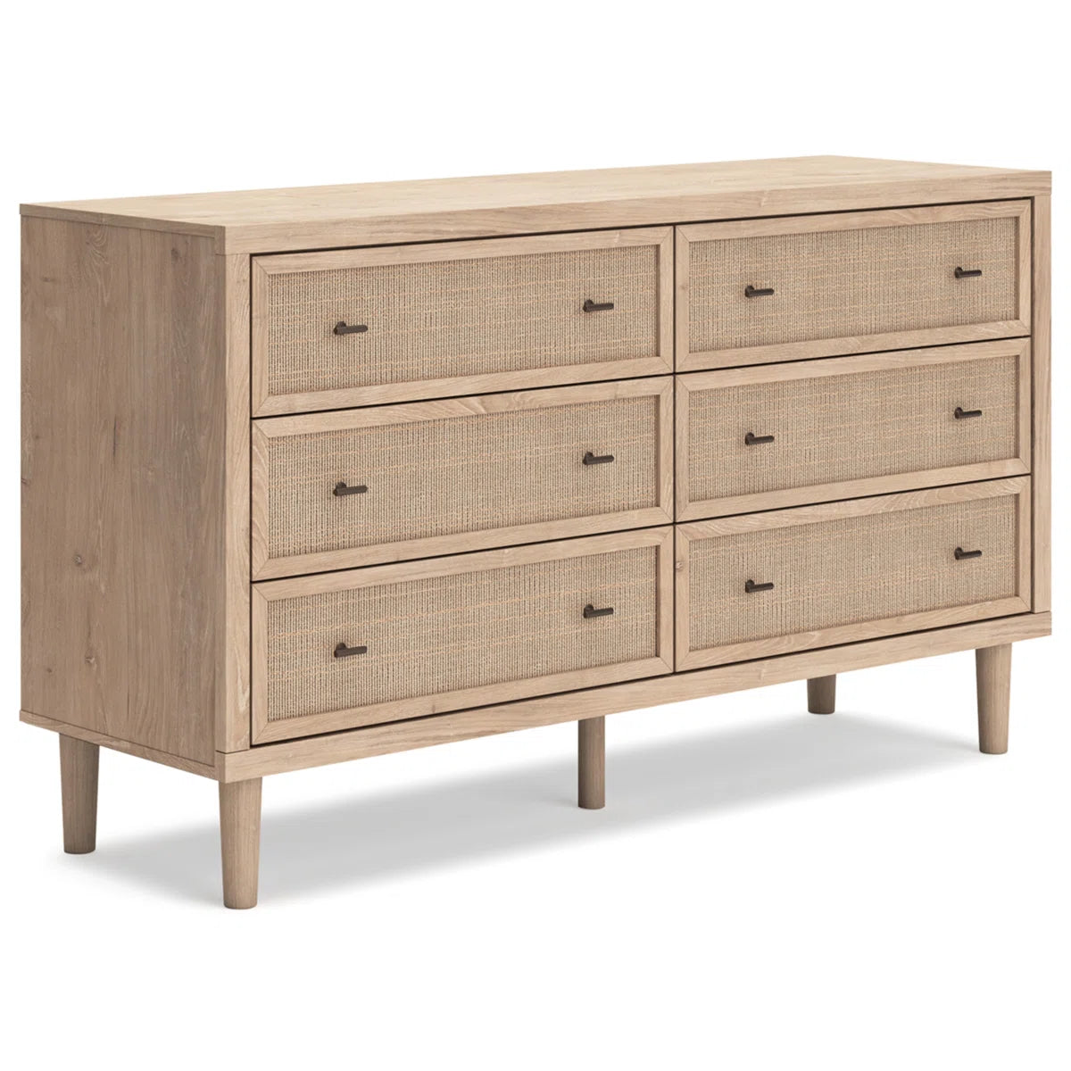 Ebern Design 6 Drawer Oak Grain Beige Cane Marmion Dresser FFE-1168