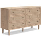 Ebern Design 6 Drawer Oak Grain Beige Cane Marmion Dresser FFE-1168