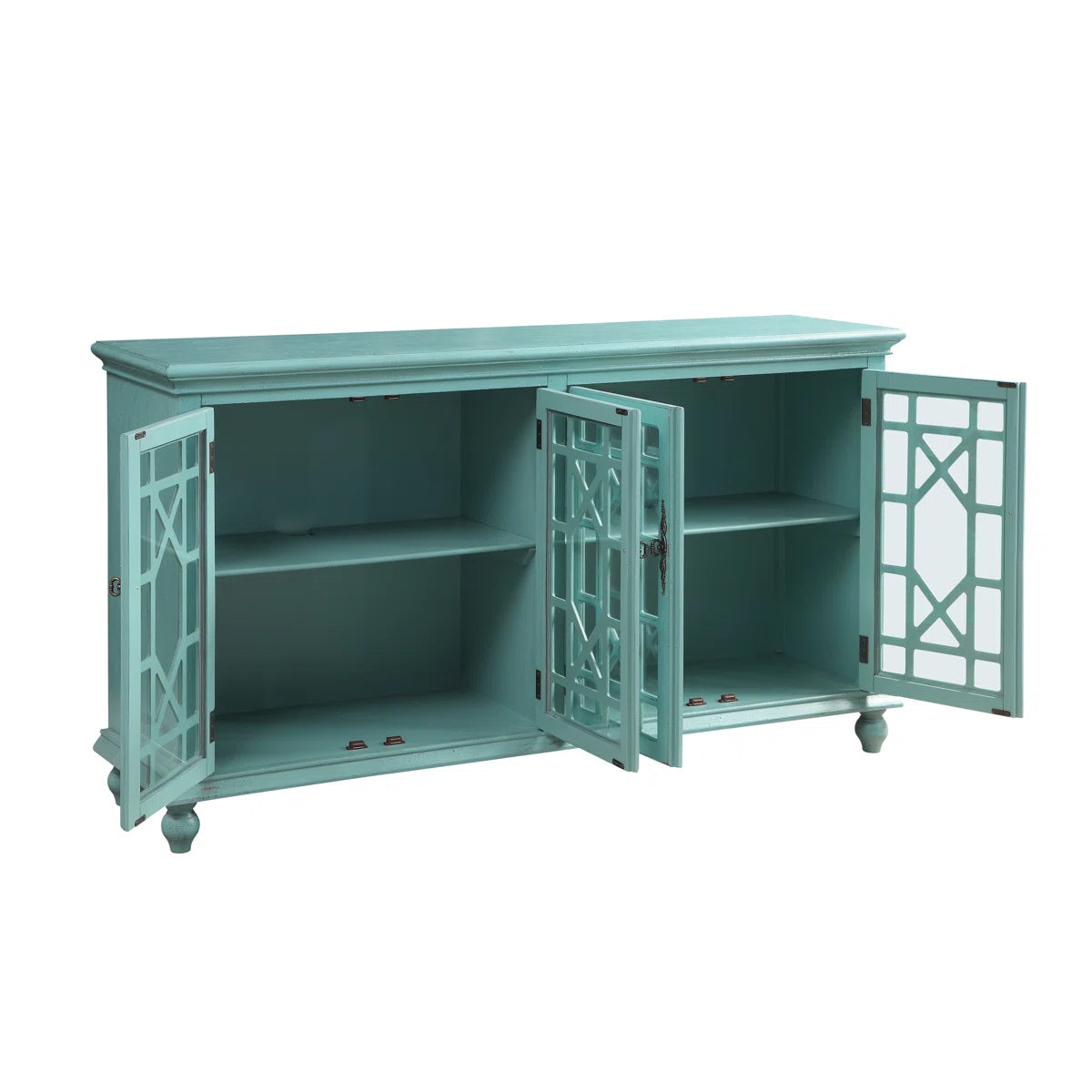 Mistana Bayberry Blue Teal Ira Wood Four Door Credenza Buffet Sideboard FFE-1171
