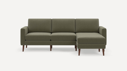 Burrow Nomad Plus 3-Piece Sofa with Chaise, Moss Green, Block Arm, Walnut FFE-1348