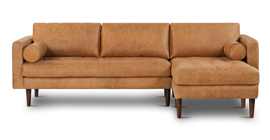 Poly & Bark Napa Right-Facing Sectional Cognac Tan Brown Sofa Couch FFE-1272
