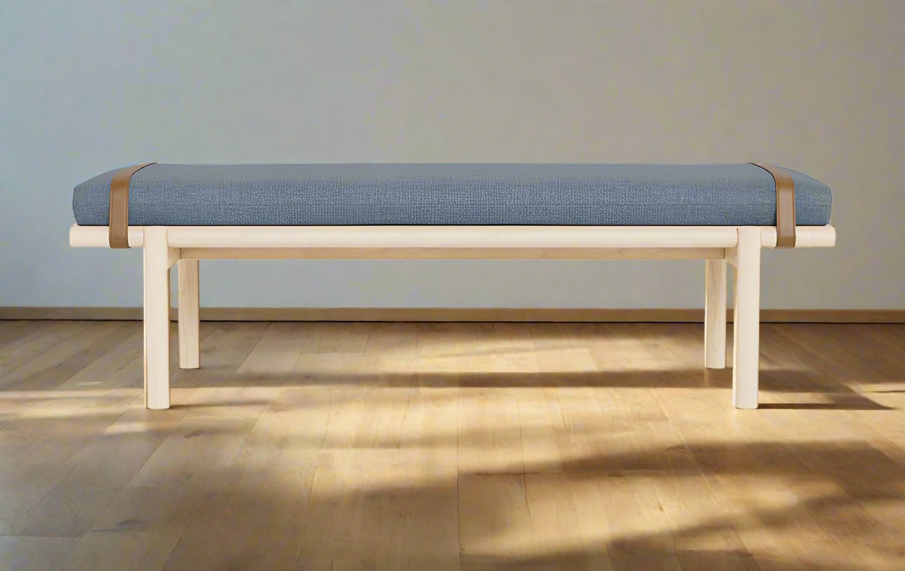 Interior Define Minimalist Wood Frame Denim Upholstered Ines Bench FFE258-210