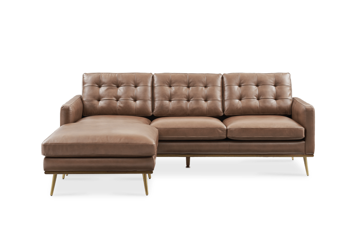 Castlery Isaac Reversible Cognac Brown Leather Sectional Sofa Couch FFE-1126