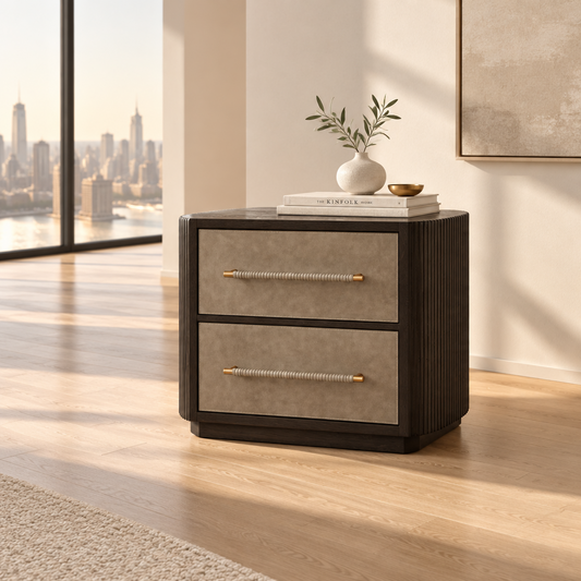 AH Home Eastchester Leather Inlay Drawers Side Table End Table FFE-1531