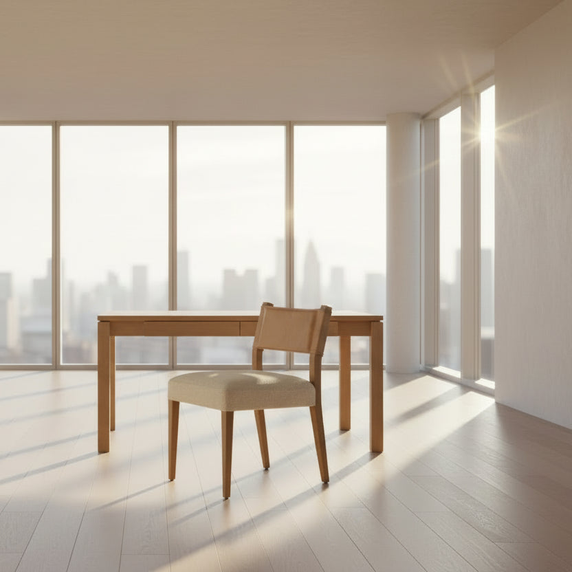 Four Hands Ferris Beige Fabric Seat w/ Leather Back Dining Chair FFW-1141