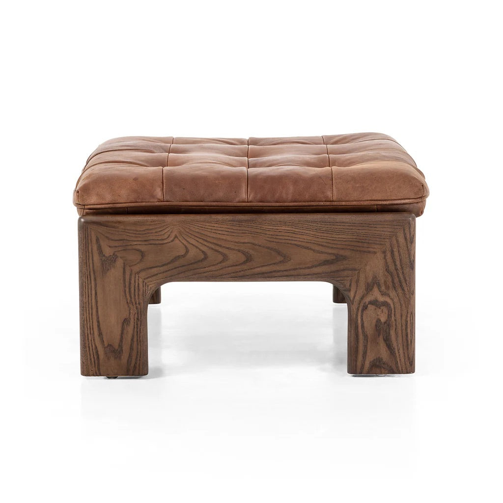 Four Hands Heirloom Siena Brown Halston Leather Ottoman FFW-1140