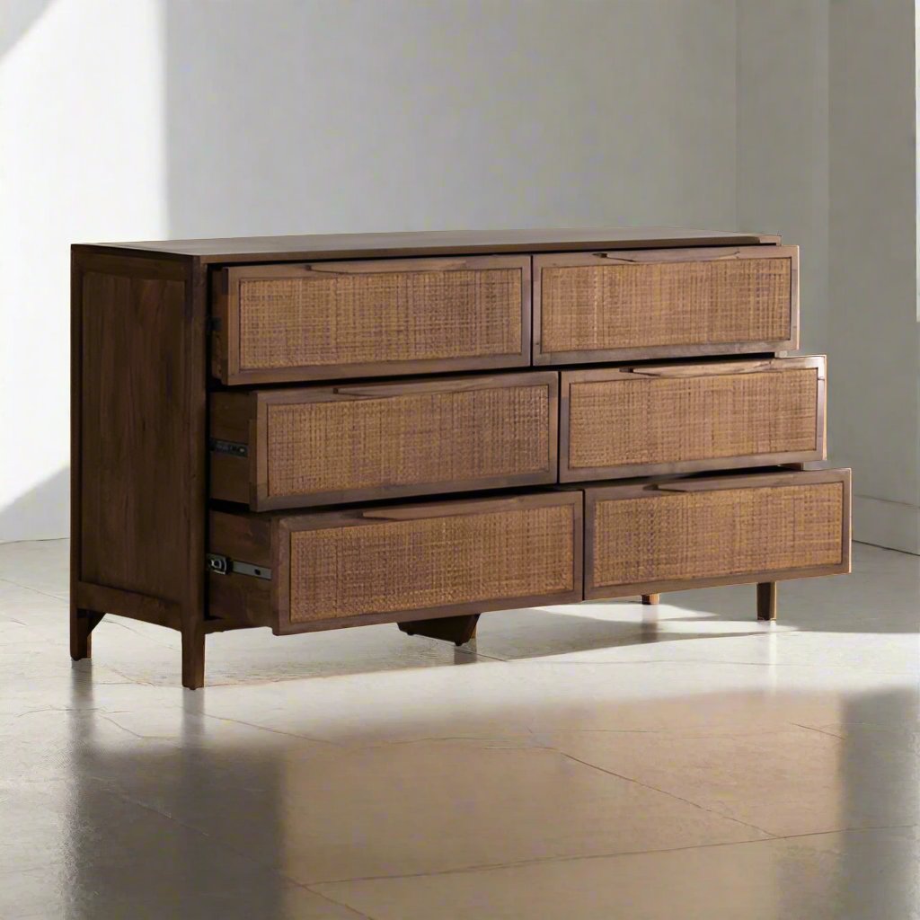 Four Hands Sydney 6 Drawer Dresser - Brown Cane / Brown Wash FFE258-270