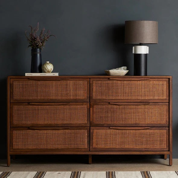 Four Hands Sydney 6 Drawer Dresser - Brown Cane / Brown Wash FFE258-270