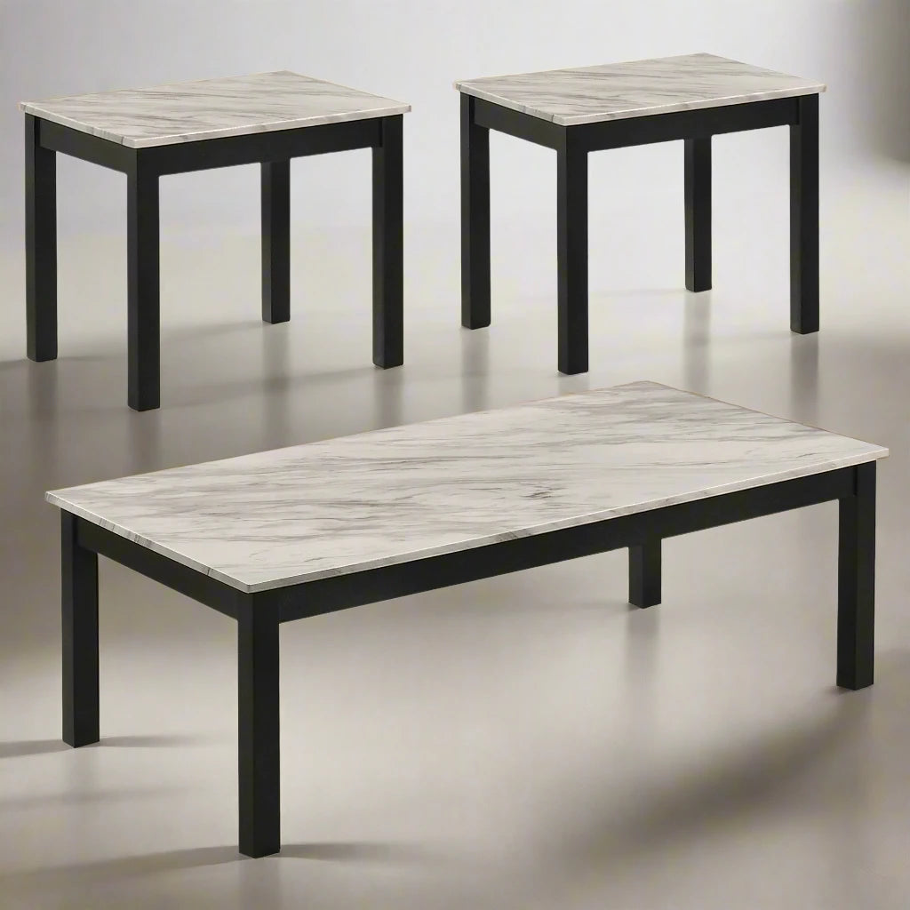 Bates Faux Marble 3-piece Occasional Coffee End Table Set White & Black FFE258-71