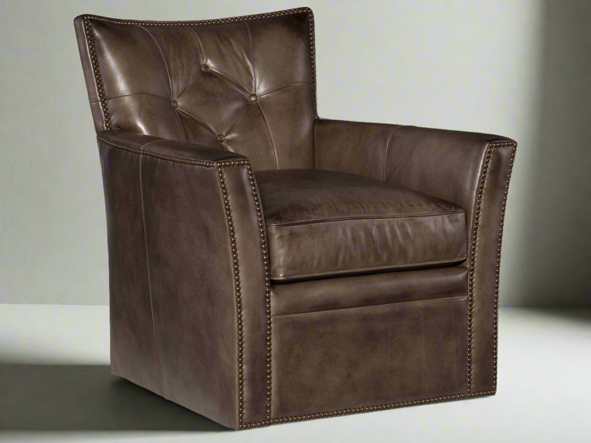 Hooker Furniture Brown Leather Conner Checkmate Trade Swivel Club Chair (2 Avail) FFE258-397