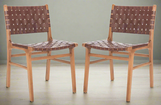 Pair (2) Safavieh Taika Scandinavian Style Woven Leather Dining Chairs (2 Avail) FFE258-417