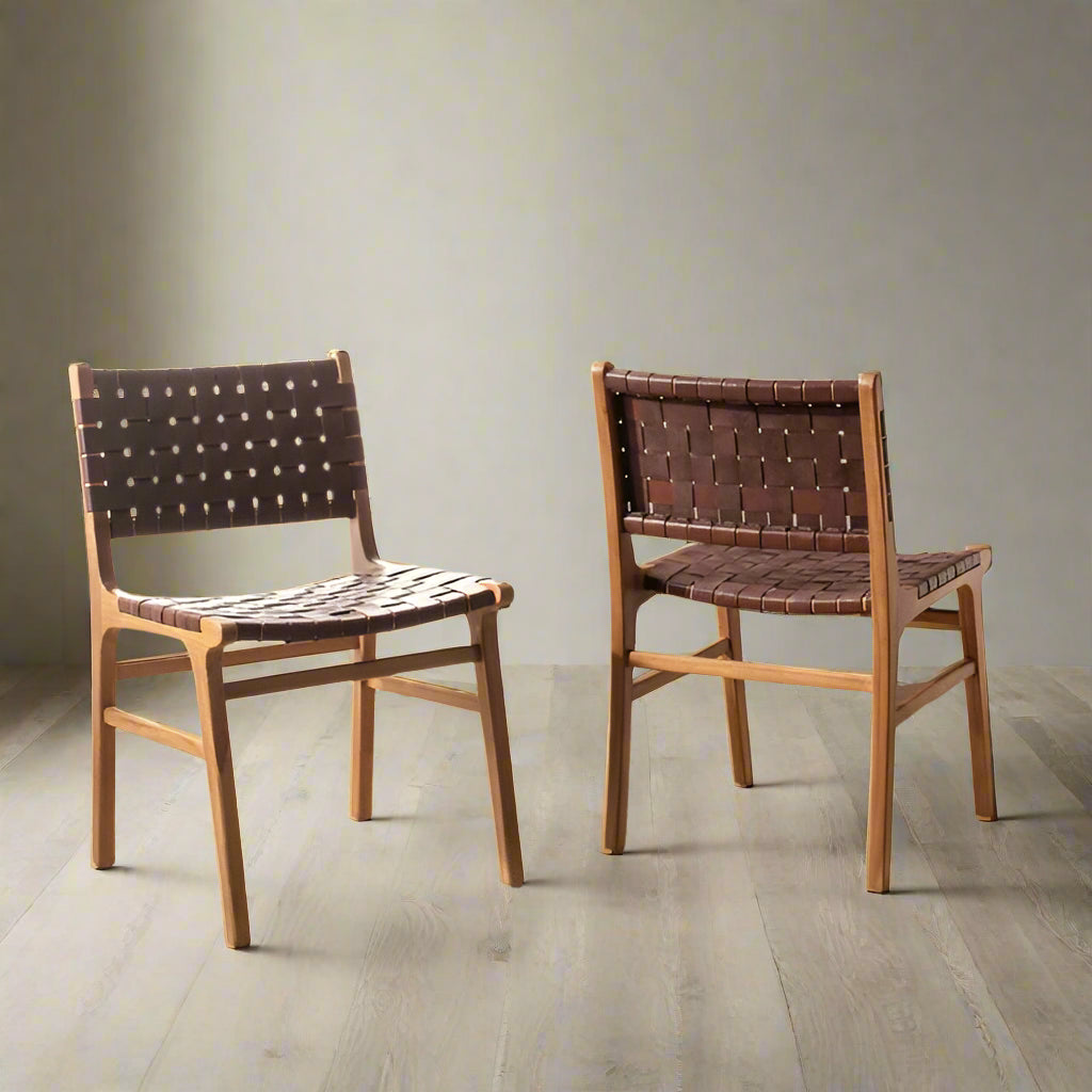 Pair (2) Safavieh Taika Scandinavian Style Woven Leather Dining Chairs (2 Avail) FFE258-417