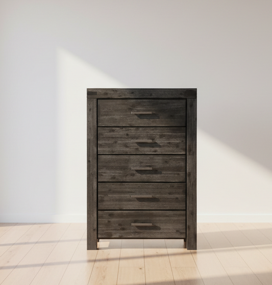 Modus Meadow Five Drawer Solid Wood Dresser Chest in Graphite FFE-1509