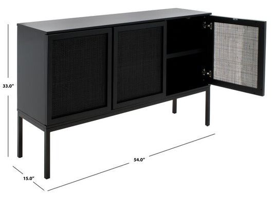 Safavieh Zadie 2 Shelf Black/Rattan Sideboard Buffet FFE-1028
