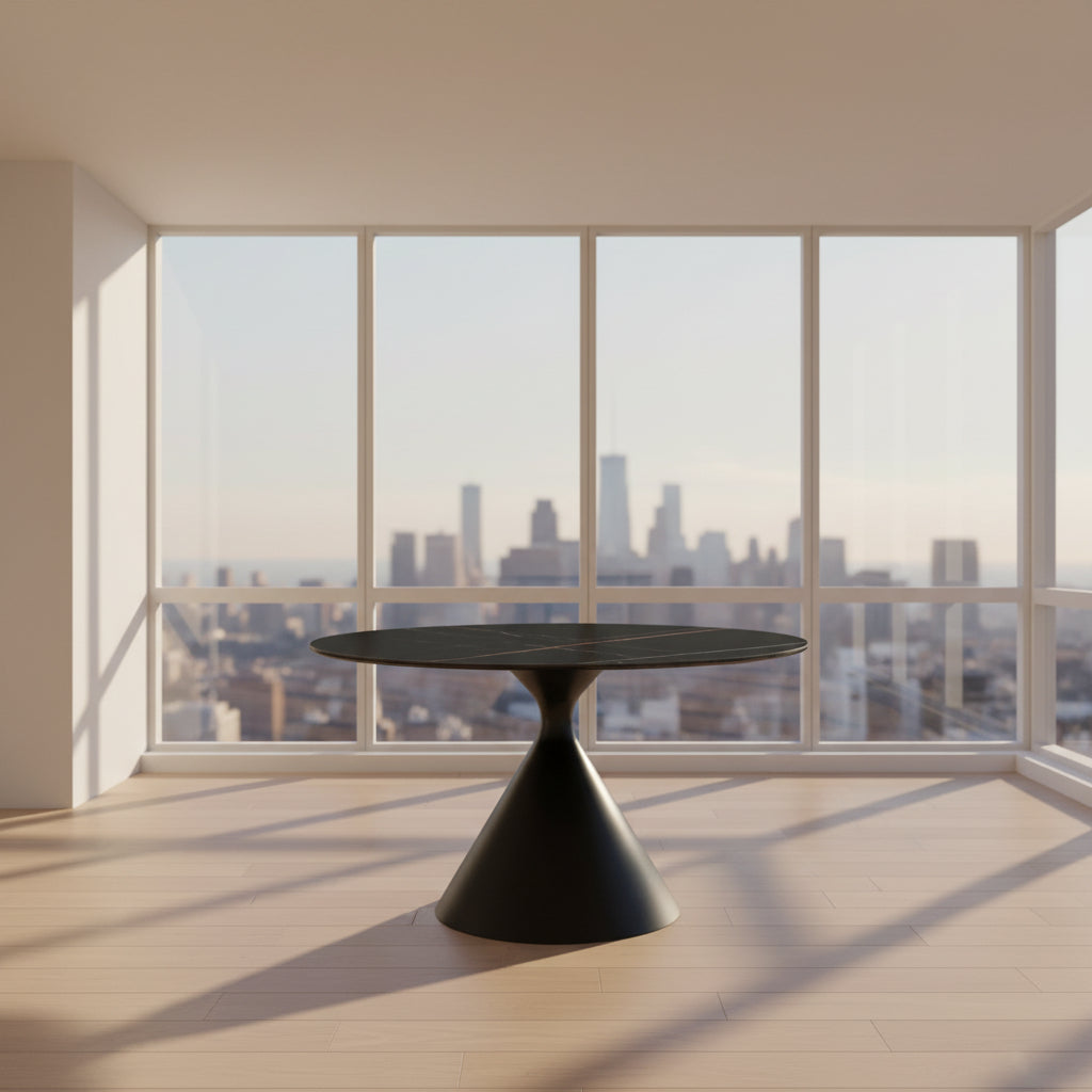 Modus Winston Stone Top Metal Base Round Dining Table in Black 2 FFE-1469