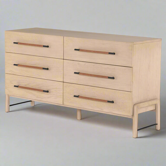 Four Hands Matthew 6 Drawer Modern Classic Brown Wood Dresser Chest MB1-40