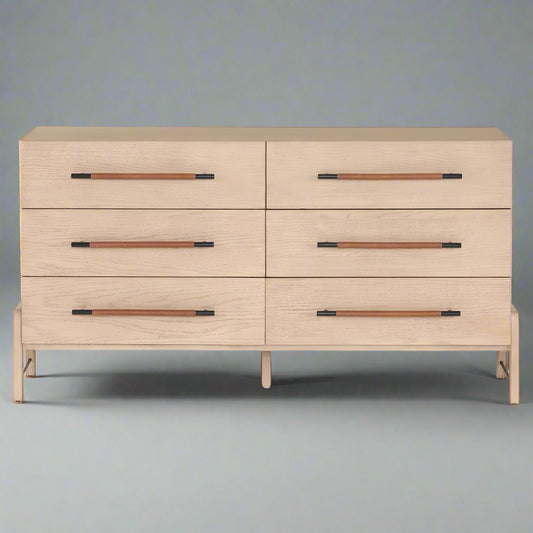 Four Hands Matthew 6 Drawer Modern Classic Brown Wood Dresser Chest MB1-40