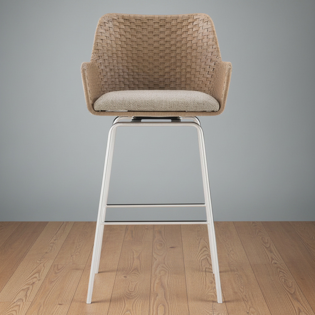 Bernhardt Kyle Coastal Brown Rattan Upholstered Swivel Counter Stool (2 Avail) MB1-36