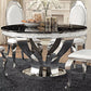 Traditional Faux Marble Round Dining Table w Mosaic Tile Edge & Chrome Base FFE258-47