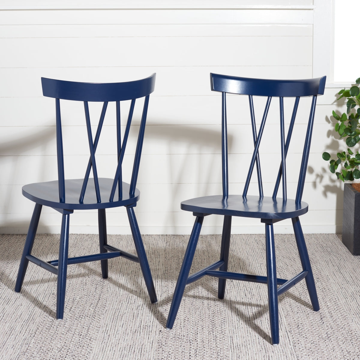 2 Pair (4 Chairs) Friar Dining Chair - Navy - Safavieh FFE-1427