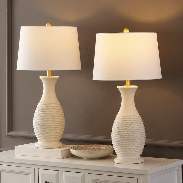 Safavieh Bone White Bentlee Polyresin Table Lamp Set of 2 FFE-1459