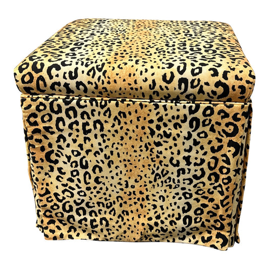 Skirted Leopard Print Upholstered Storage Ottoman (2 available) FFE-1325