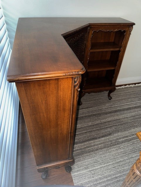 Wood Corner Low Cabinet w Cane Door AA220-5