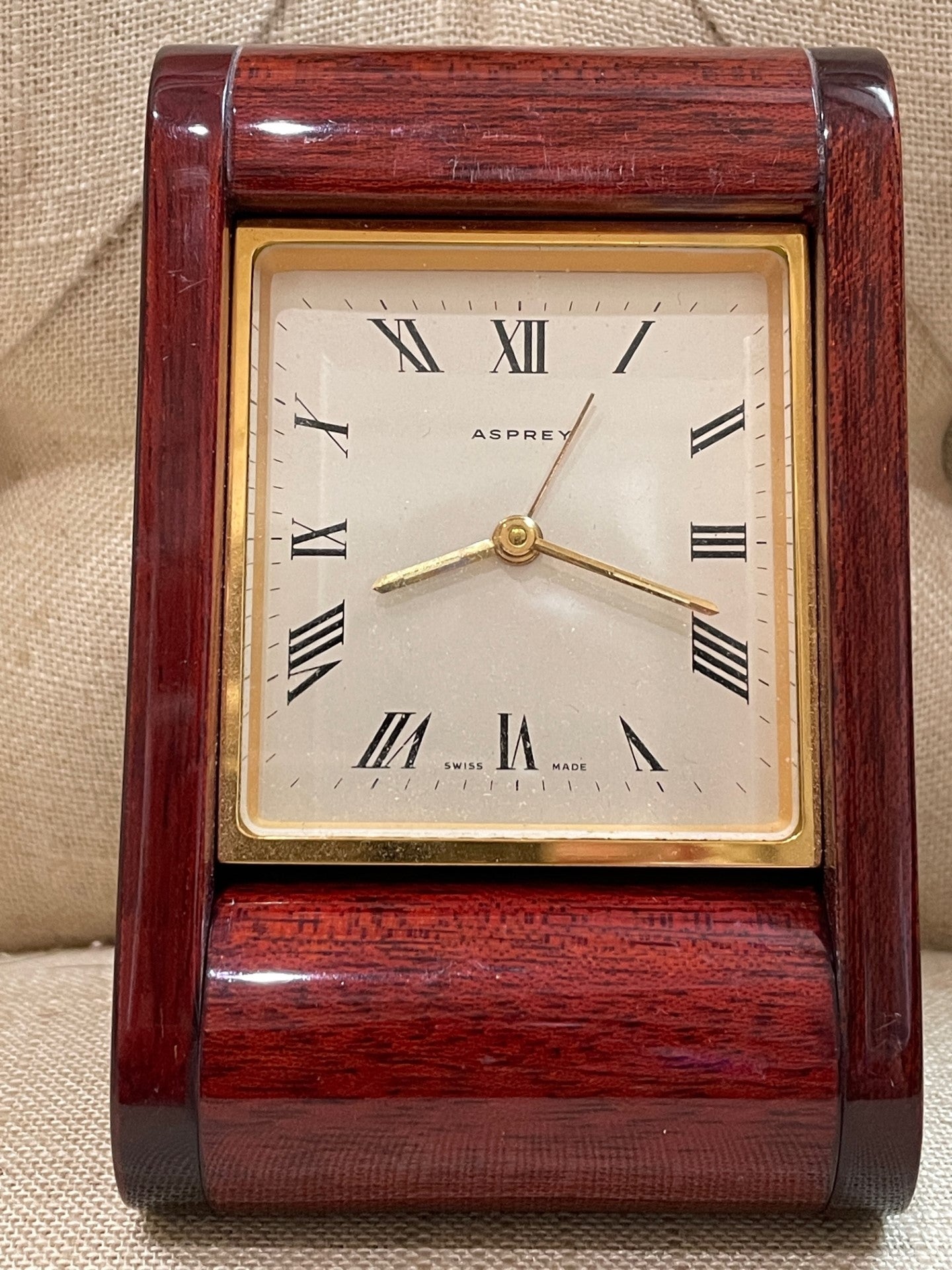 Vintage Antique Asprey Swiss Quartz Rosewood Case Folding Travel Watch Clock