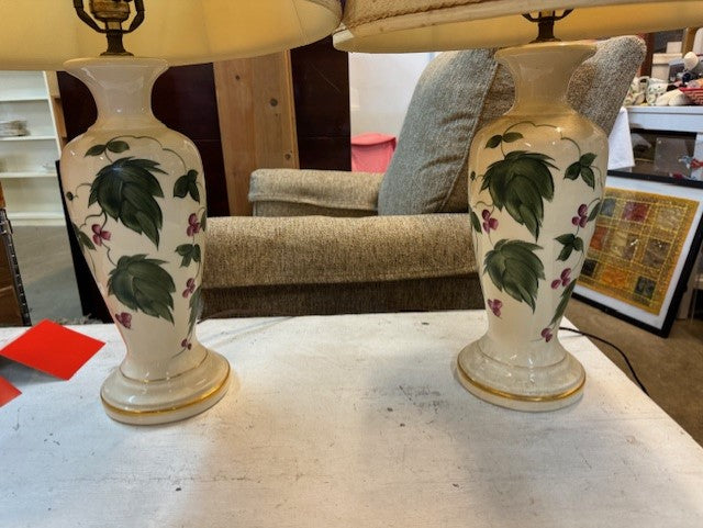 Pair of Hand Painted Cherries Table Lamp Vases EK221-132