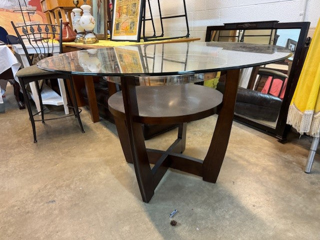 Mahogany Two Tiered Wood Glass Top Round Dining Table EK221-153