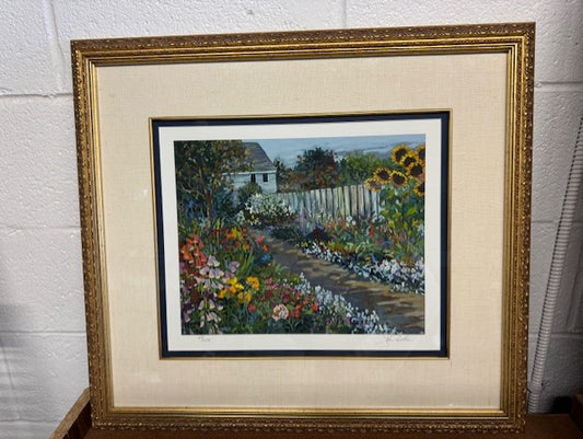 Framed John Powell Summer Floral Garden Pencil Signed Lithograph EK221-155