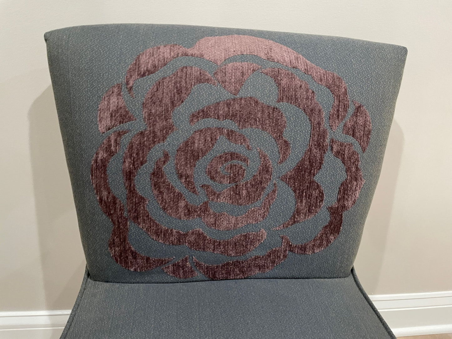 Pair Grey Side Chairs w Rose Embroidery LY200-3