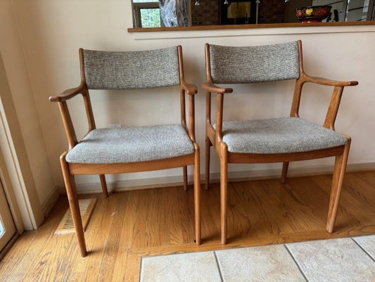 Pair Mid Century Modern D Scan Teak Upholstered Arm Chairs KV232-19