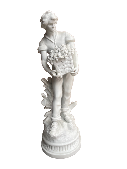 Porcelain French Bisque Moreau Figurine Box w Basket JW169-9